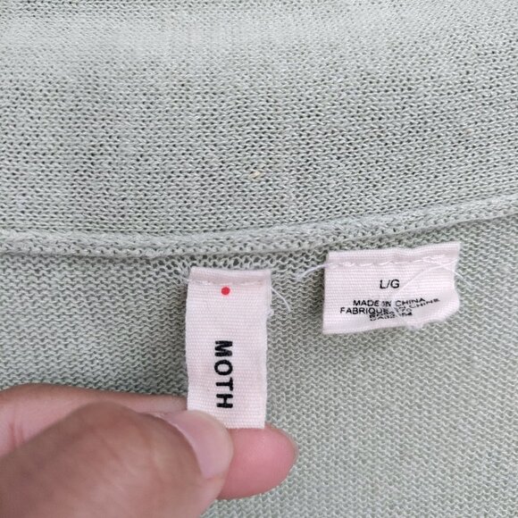 Moth V-Neck Lightweight Knit Sheer Long Sleeve Top Large Women Green - Picture 5 of 11